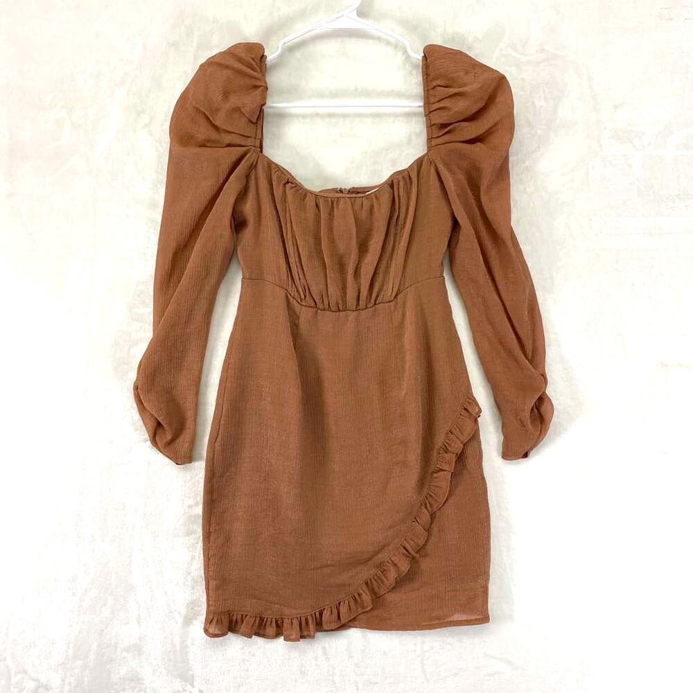 ASTR The Label Mauve Puff Sleeve Ruffle Shimmer Mini Dress Sz XS - Picture 2 of 8